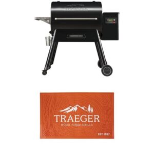 bundle of traeger grills ironwood 885 wood pellet grill and smoker with wifi smart home technology, black + traeger pellet grills bac636 grill mat, orange