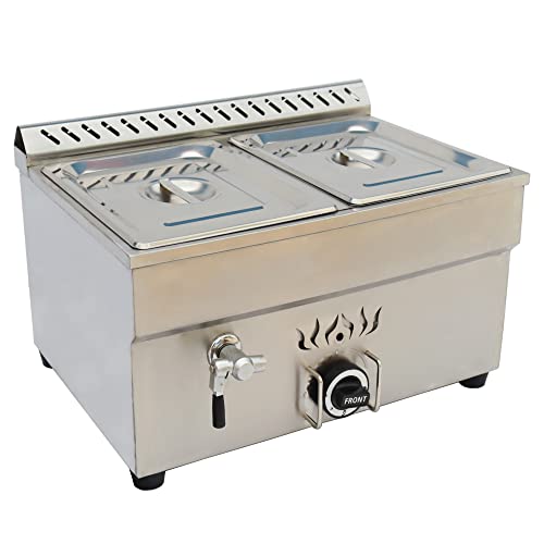 PreAsion 2 Pan Commercial Propane LP Gas Food Warmer Propane Gas Bain Marie Buffet Food Warmer with Regulator Canteen Buffet Gas Steam Table