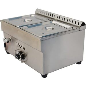 PreAsion 2 Pan Commercial Propane LP Gas Food Warmer Propane Gas Bain Marie Buffet Food Warmer with Regulator Canteen Buffet Gas Steam Table