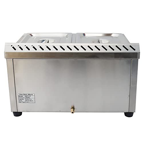 PreAsion 2 Pan Commercial Propane LP Gas Food Warmer Propane Gas Bain Marie Buffet Food Warmer with Regulator Canteen Buffet Gas Steam Table