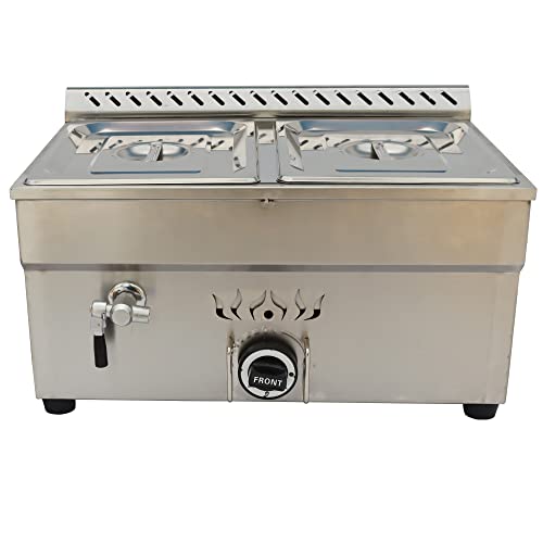 PreAsion 2 Pan Commercial Propane LP Gas Food Warmer Propane Gas Bain Marie Buffet Food Warmer with Regulator Canteen Buffet Gas Steam Table