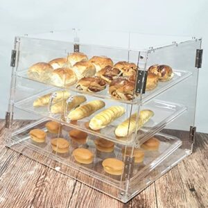 pastry display case countertop bakery bread display cabinet cookie donut dessert box food display stand with 3 tray (back door and frontdoor)