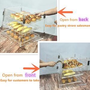 Pastry Display case countertop Bakery Bread Display Cabinet Cookie Donut Dessert Box Food Display Stand with 3 Tray (Back Door and frontdoor)