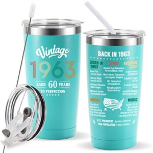 bdayption 60th birthday gifts for men women, happy 60 year old birthday party gift, 60th bday gift for him or her, sixty birthday present, 20oz light green tumbler cup