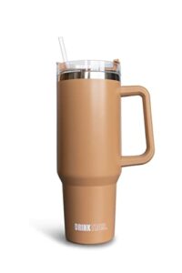 drink trois (women-owned 40 oz tumbler with handle and straw lid insulated reusable stainless steel water bottle travel mug iced coffee cup travel mug for cold beverages 40 oz tumbler with handle