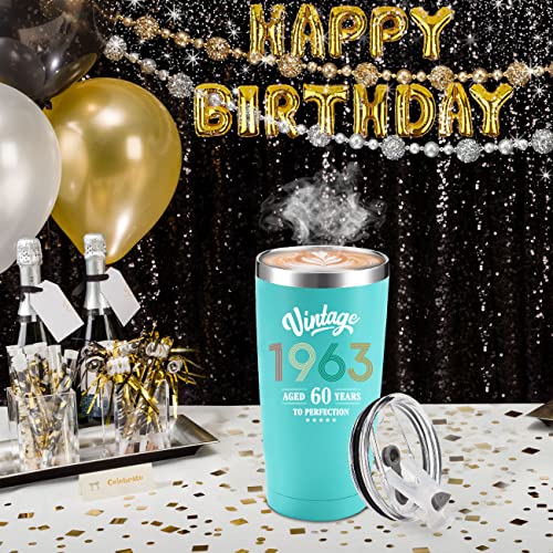 BdayPtion 60th Birthday Gifts for Men Women, Happy 60 Year Old Birthday Party Gift, 60th Bday Gift for Him or Her, Sixty Birthday Present, 20oz Light Green Tumbler Cup