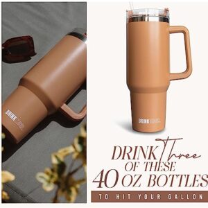 Drink Trois (Women-Owned 40 oz Tumbler With Handle and Straw Lid Insulated Reusable Stainless Steel Water Bottle Travel Mug Iced Coffee Cup Travel Mug for Cold Beverages 40 oz Tumbler with Handle