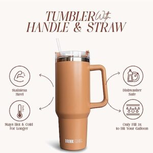 Drink Trois (Women-Owned 40 oz Tumbler With Handle and Straw Lid Insulated Reusable Stainless Steel Water Bottle Travel Mug Iced Coffee Cup Travel Mug for Cold Beverages 40 oz Tumbler with Handle