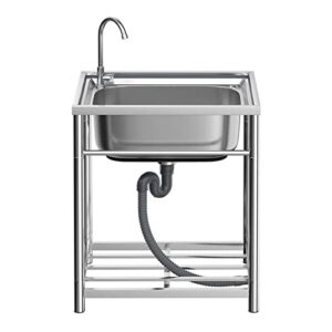 commercial 304 stainless steel sink - kitchen sink station with deep basin bowl - utility sink for home laundry room garage bar restaurant (color : silver, size : 47x42x80cm)