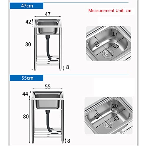 Commercial 304 Stainless Steel Sink - Kitchen Sink Station with Deep Basin Bowl - Utility Sink for Home Laundry Room Garage Bar Restaurant (Color : Silver, Size : 47x42x80cm)