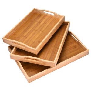 prosumers choice 3 pack bamboo serving trays with handles - bamboo trays for food-serving tray - wooden trays for food - set with different sizes