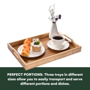 Prosumers Choice 3 Pack Bamboo Serving Trays with Handles - Bamboo Trays for Food-Serving Tray - Wooden Trays for Food - Set with Different Sizes