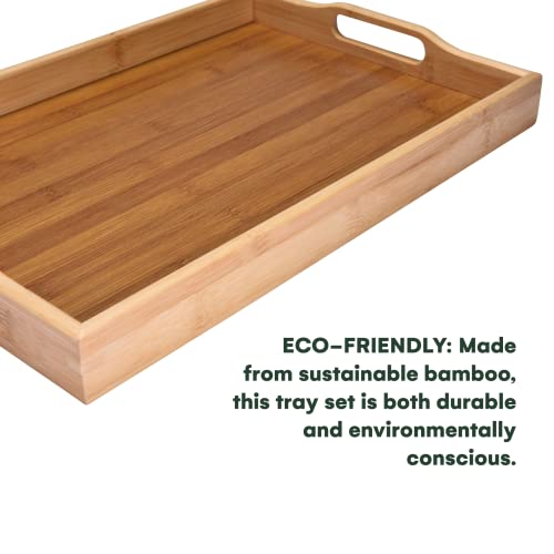 Prosumers Choice 3 Pack Bamboo Serving Trays with Handles - Bamboo Trays for Food-Serving Tray - Wooden Trays for Food - Set with Different Sizes