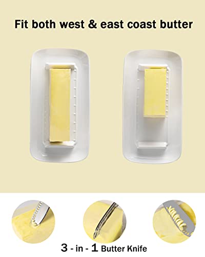 Getstar Butter Dish, Ceramic Butter Dish with Lid and Stainless Steel Knife for Countertop, Fit both West East Coast Butter, with Magnet to Attract Knife