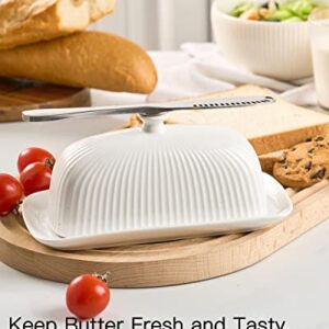 Getstar Butter Dish, Ceramic Butter Dish with Lid and Stainless Steel Knife for Countertop, Fit both West East Coast Butter, with Magnet to Attract Knife