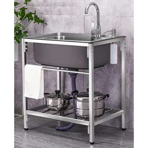 handmade sink 304 stainless steel kitchen sink 1 compartment sink prep workstation with faucet for laundry room, backyard, garages, garden (color : silver, size : 53x38x75cm)