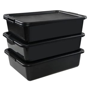 fiaze 3 packs plastic bus tubs, 13l commercial bus tubs with lid, food service tub, black