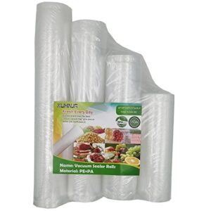 kuhinja vacuum sealer rolls, 4 rolls (6"+8"+10"+11")*16.5' commercial grade bag rolls, food vac bags for storage, meal prep or sous vide, bpa free
