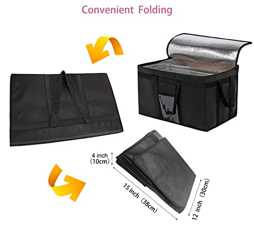 Insulated Food Delivery Bag，Reusable Food Warmer Delivery Bags for Hot and Cold,Collapsible Large Capacity and Durable, Suitable for Travel，Car，Camping (XXXL, Black)