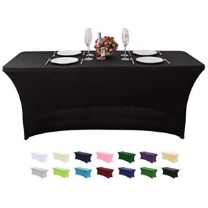 ksk 6ft stretch spandex table cover, wrinkle resistant washable fitted table cloths for parties, banquet, wedding and festival.(black,6ft)