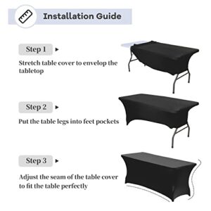 KSK 6FT Stretch Spandex Table Cover, Wrinkle Resistant Washable Fitted Table Cloths for Parties, Banquet, Wedding and Festival.(Black,6FT)