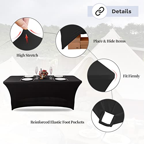 KSK 6FT Stretch Spandex Table Cover, Wrinkle Resistant Washable Fitted Table Cloths for Parties, Banquet, Wedding and Festival.(Black,6FT)