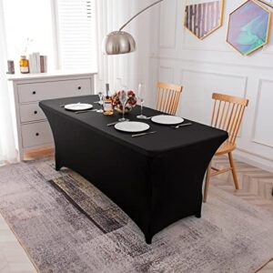 KSK 6FT Stretch Spandex Table Cover, Wrinkle Resistant Washable Fitted Table Cloths for Parties, Banquet, Wedding and Festival.(Black,6FT)