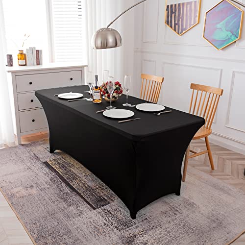 KSK 6FT Stretch Spandex Table Cover, Wrinkle Resistant Washable Fitted Table Cloths for Parties, Banquet, Wedding and Festival.(Black,6FT)