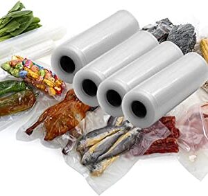 KUHINJA Vacuum Sealer Rolls, 4 Rolls (6"+8"+10"+11")*16.5' Commercial Grade Bag Rolls, Food Vac Bags for Storage, Meal Prep or Sous Vide, BPA Free