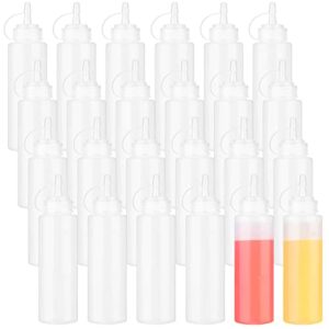 24 pcs 8 oz plastic condiment squeeze bottles squeeze leak proof multipurpose squirt bottles with twist top cap for sauces ketchup bbq syrup dressings paint grilling crafts olive oil arts, clear