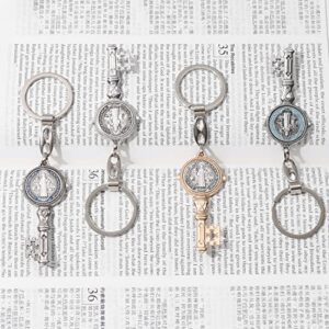 WHLHMK 4Pcs Saint Benedict Medal Keychain, St Benedict Medals Key Chain, Saint Benedict Jubilee Medal, Cross Protection Key Shaped Keychain, Exorcism Medal Christian Sacramental Medal Keyring