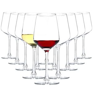 hakeemi red/white wine glasses set of 12, 12 oz clear wine glasses with stem, dishwasher safe