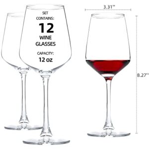 HAKEEMI Red/White Wine Glasses Set of 12, 12 oz Clear Wine Glasses with Stem, Dishwasher Safe