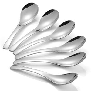 eisinly thickened soup spoons, 6 pieces high grade 18/8 stainless steel table spoons 6.7 inch, kitchen utensil set of 6 perfect for soup rice tea milk coffee dessert, silver, dishwasher safe