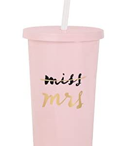 Kate Spade New York Acrylic Bridal Tumbler with Lid and Straw, 20 oz Tumbler for Bride to Be, Slim Double Wall Tumbler, Miss to Mrs. (Blush)