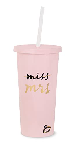 Kate Spade New York Acrylic Bridal Tumbler with Lid and Straw, 20 oz Tumbler for Bride to Be, Slim Double Wall Tumbler, Miss to Mrs. (Blush)