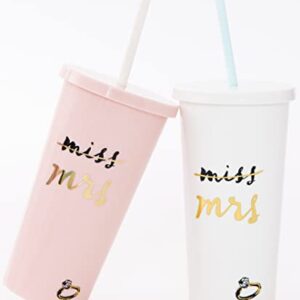 Kate Spade New York Acrylic Bridal Tumbler with Lid and Straw, 20 oz Tumbler for Bride to Be, Slim Double Wall Tumbler, Miss to Mrs. (Blush)