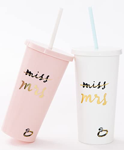 Kate Spade New York Acrylic Bridal Tumbler with Lid and Straw, 20 oz Tumbler for Bride to Be, Slim Double Wall Tumbler, Miss to Mrs. (Blush)