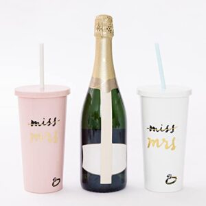 Kate Spade New York Acrylic Bridal Tumbler with Lid and Straw, 20 oz Tumbler for Bride to Be, Slim Double Wall Tumbler, Miss to Mrs. (Blush)