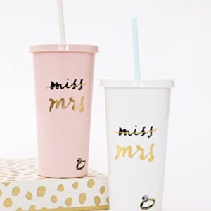 Kate Spade New York Acrylic Bridal Tumbler with Lid and Straw, 20 oz Tumbler for Bride to Be, Slim Double Wall Tumbler, Miss to Mrs. (Blush)