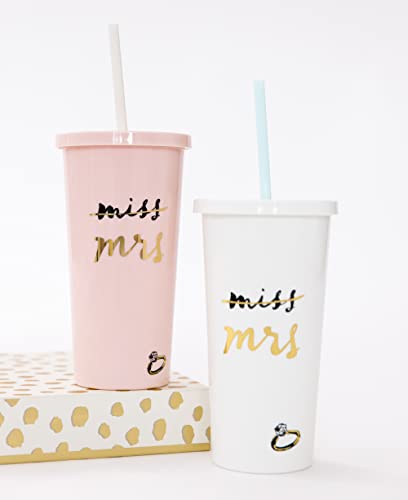 Kate Spade New York Acrylic Bridal Tumbler with Lid and Straw, 20 oz Tumbler for Bride to Be, Slim Double Wall Tumbler, Miss to Mrs. (Blush)