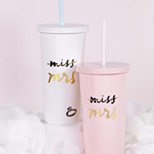 Kate Spade New York Acrylic Bridal Tumbler with Lid and Straw, 20 oz Tumbler for Bride to Be, Slim Double Wall Tumbler, Miss to Mrs. (Blush)