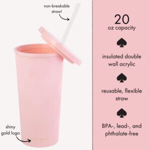 Kate Spade New York Acrylic Bridal Tumbler with Lid and Straw, 20 oz Tumbler for Bride to Be, Slim Double Wall Tumbler, Miss to Mrs. (Blush)