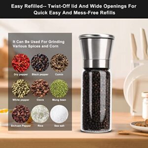 Upgraded Salt and Pepper Grinder Set of 2 Packs, Stainless Steel Pepper Grinder, High Strength Glass Sea Salt and Pepper Shakers with Adjustable Coarseness Mills, Refillable Pepper Mill By Keyloland