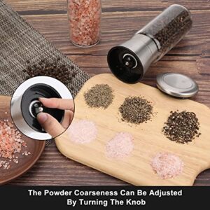 Upgraded Salt and Pepper Grinder Set of 2 Packs, Stainless Steel Pepper Grinder, High Strength Glass Sea Salt and Pepper Shakers with Adjustable Coarseness Mills, Refillable Pepper Mill By Keyloland