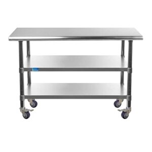 stainless steel work table with 2 shelves with casters | metal utility table | commercial & residential nsf utility table (stainless steel table with 2 shelves, 30" long x 14" deep)