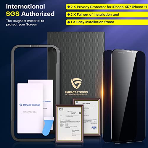 ImpactStrong Privacy Glass Screen Protector for iPhone XR/iPhone 11 [6.1 Inch] Anti-Scratch Heavy Duty Tempered Glass Screen Protectors with [Easy Install Kit] [9H Hardness], Case Friendly - 2 Pack