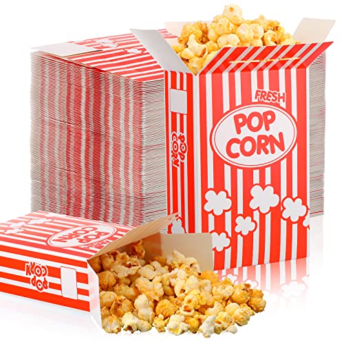 200 Count Carton Red and White Striped Popcorn Boxes Collapsible Popcorn Containers Disposable Popcorn Holders Bulk for Home Theater Carnival Movie Parties and Theater Night, 6 x 4 x 2 Inches