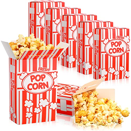 200 Pieces Mini Popcorn Box 1 oz Red and White Striped Popcorn Containers Collapsible Disposable Popcorn Cup Buckets Bulk Movie Theater Carnival Birthday Party Supplies, 6 x 4 x 2 Inches