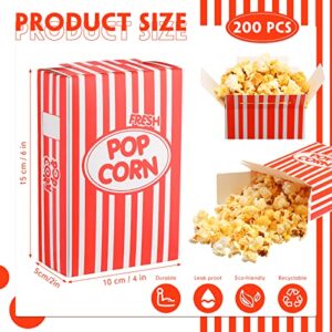 200 Pcs Paper Popcorn Boxes 1 oz Close Top Oil Proof Disposable Popcorn Container 6 x 4 x 2 Inch Red and White Stripes Leak Proof Popcorn Boxes for Party Movie Party Theater Night Carnival Birthday